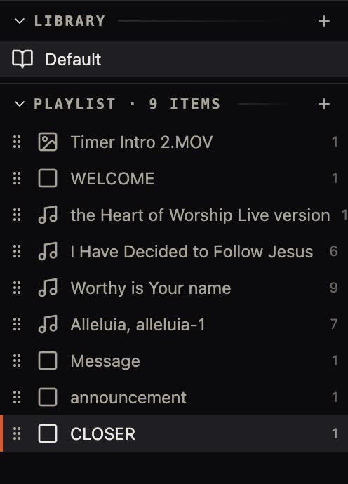 PresentFlow service plan — a playlist of songs, message and media items in order